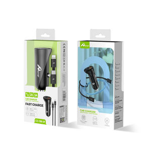 Cargador de coche de 20W PD/QC Tipo-C con cable USB, IP, color negro, para el control de la calidad - Product Image 1