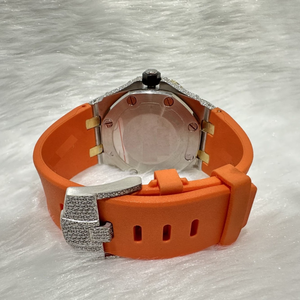 Reloj Automático de Lujo con Correa Naranja para Hombre, con Moissanita, Esfera con Diamantes VVS Personalizados, Estilo Hip Hop - Product Image 4