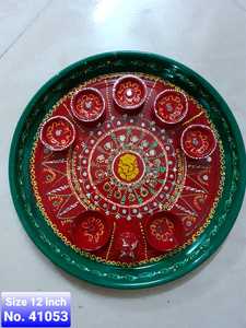 Juego de Thali de Latón Premium Hecho a Mano para Bodas y Diwali, Juego de Thali con Trabajo Meenakari al por Mayor - Product Image 2