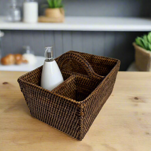 TienPhong Vente en gros Rotin Organisateur à 3 compartiments/Porte-condiments avec poignée-Rangement tissé à la main pour cuisine et salle à manger - Product Image 1