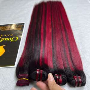 ราคาขายส่ง ผมตรงธรรมชาติ เงางาม  ผมแท้จากผู้บริจาคคนเดียว ผมตรงเวียดนาม สีเบอร์กันดี แบบเป็นมัด ต่อผม - Product Image 2