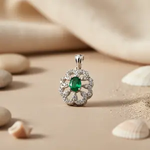 Colgante de Plata 925 para Mujer con Esmeralda y Diamantes, Dijes de Moda - Product Image 2