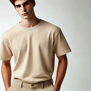 280 Gsm 100% algodón peinado cuello alto hombro caído Unisex Casual frente sólido logotipo personalizado Camiseta de manga corta para hombre - Product Image 3