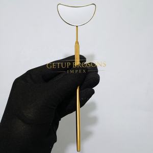 Nuevo estilo de espejo de acero inoxidable con logotipo personalizado, iluminado, de un solo bolsillo, para extensión de pestañas, diseño de luna, agarre de diamante, oro plasma. - Product Image 4