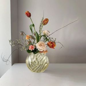 Hammered Texture Gold Finished Creative <b>Vase</b> European Floor <b>Vase</b> Metal Relief Table <b>Vase</b> Decor for Live Room From India - Product Image 3
