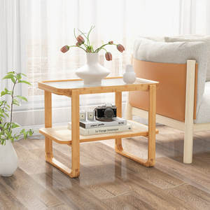 Table de chevet en bois massif avec accents en bambou Meubles de salon élégants - Product Image 6