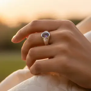 Bague géométrique en argent 925 avec pierre précieuse pour femme, bijoux en platine avec garnet plaqué rhodium, bague simple et élégante pour homme - Product Image 1