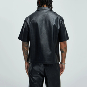 Chemise en cuir à manches courtes pour homme sur mesure, écologique, respirante, coupe-vent, col rabattu, bouton en corne, taille plus, décontractée, été - Product Image 3