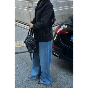 Chaqueta de gamuza negra para mujer con borlas - Product Image 5