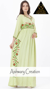 Elegante Vestido Túnica Midi de Algodón para Mujer, Estampado Floral de Verano, Cuello Bordado, Estilo Kaftan para Uso Diario - Product Image 2