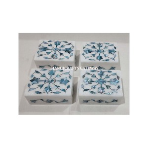 Excellente boîte à bijoux de travail d'incrustation de nacre de couleur bleu ciel en marbre pour une bonne finition Surface brillante utiliser des fruits secs - Product Image 1