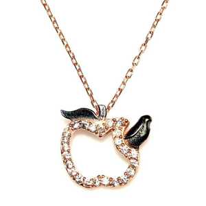 Pendentif Feuille de Pomme en Argent Sterling 925, Sertissage Clos Or Rose, Incrustation Multi-Pierres (Diamant, Zircon, Perle) Tendance pour Fiançailles - Product Image 3