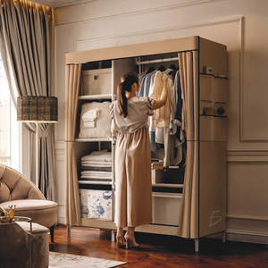 Organizzatore per Vestiti in Metallo a 4 Ripiani Montabile, Guardaroba per Soggiorno con Appendiabiti e Copertura con Cerniera - Product Image 4