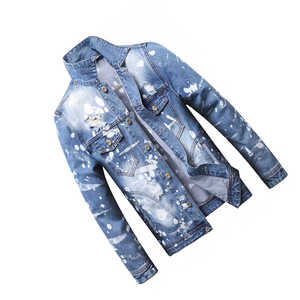 Chaqueta Vaquera Streetwear de Alta Calidad, Transpirable, para Exteriores, Manga Larga, Estilo Clásico, Chaquetas Vaqueras Desgastadas para Hombre - Product Image 6