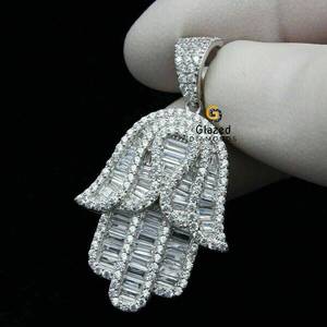 บาแกตต์ฮิปฮอปสไตล์ทางศาสนาและทรงกลมโมอิสซาไนท์10K สีทึบสีขาวทองฮิปฮอปแฮมซ่ามือเย็นลงจี้นำโชค - Product Image 1