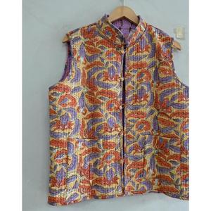 Chaqueta acolchada de algodón sin mangas de estilo bohemio para mujer Chaleco con estampado floral con decoración de botones para invierno - Product Image 2