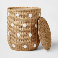 Panier à linge pliable en bambou écologique, adorable panier brodé de fleurs mini marguerites avec couvercle, idéal pour ranger les jouets et les vêtements des enfants
