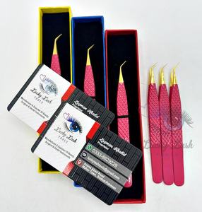 Pinzas de aislamiento de 45 grados de oro rosa oscuro con logotipo personalizado Volumen de agarre de diamante Etiqueta privada Cejas de pestañas de acero inoxidable - Product Image 3