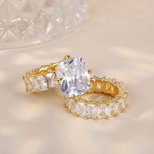 Jeulia Cushion Cut Three-Sided Pave Sterling <b>Silver</b> Eternity <b>Ring</b> <b>Set</b> - Product Image 5