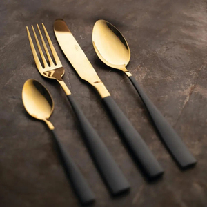 Couverts en acier inoxydable argenté avec manches noires, conçus pour un confort de repas moderne, des présentations de table élégantes et une utilisation quotidienne - Product Image 4