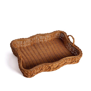 Boho-chic Rattan Butler Tray Mesas Conveniente bandeja de servicio de ratán con asas - Product Image 1