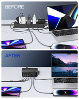 Support de chargeur USB intelligent super rapide à 8 ports Station de chargeur de bureau USB multiple pour accessoires de téléphone, montre et ordinateur portable
