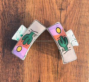 Top vente Western motif usiné à la main en cuir griffe de cheveux pour les femmes grandes pinces à cheveux en cuir de vachette véritable de haute qualité - Product Image 2