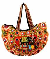Magnifique sac à bandoulière portable pour femme, en coton uni, avec broderie indienne faite main, motifs d'éléphant sculpté et travail miroir, style bohème, été automne
