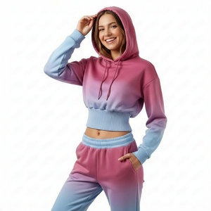 Ventes en gros de sweats à capuche pour femmes à manches oversize, coupe courte, taille élastique large, coupe ample, en molleton de coton uni, streetwear - Product Image 1