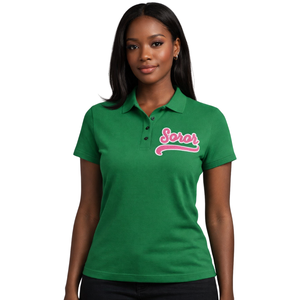 Polo Verde de Hermandad Femenina Griega, Rosa y Verde, Ropa Casual Elegante para Hermandad Universitaria - Product Image 1