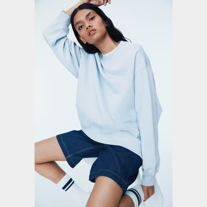 เสื้อสเวตเตอร์คอกลมโอเวอร์ไซส์สำหรับผู้หญิงเสื้อสวมหัวตัดความคมชัดแบบลำลอง - Product Image 2