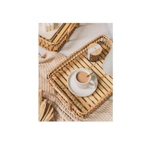 Bandeja de servicio de yute de ratán decorativa hecha a mano con acabado de incrustaciones de hueso Juego de 3 bandejas de servidor de alimentos de forma redondeada - Product Image 1