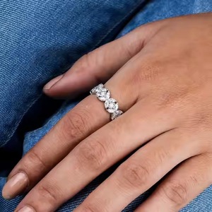 Estilo Vintage corte Original Moissanite diamante eternidad completa vermeil banda racimo anillo 925 anillo de compromiso de plata - Product Image 4