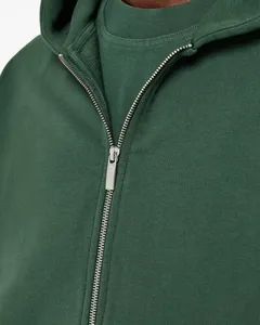 Sudadera con Capucha Verde para Hombre, Cierre de Cremallera, Corte Holgado, Color Sólido, Informal, con Bolsillo Delantero, para Otoño 2027 - Product Image 5