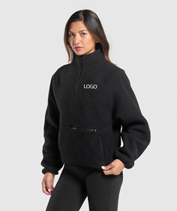 OEM Wholesale Women's <strong>Black</strong> Solid Sherpa Fleece Quarter Zip <strong>Sweatshirts</strong> Custom Logo Embroidery Pullover 100% Cotton <strong>Sweatshirt</strong>