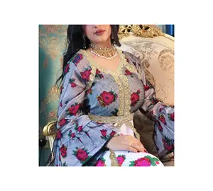 Moda Malha Flor Renda Vestuário Islâmico Bordado Abaya Muçulmano Longo Prom Vestidos Mulheres dubai abaya