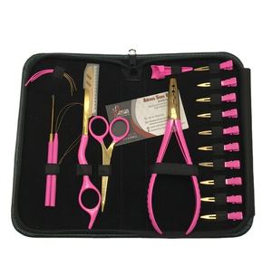 Hot <b>Pink</b> Gold Sustainable Stainless Steel Hair Extension <b>Tool</b> <b>Kit</b> Custom Logo Wholesale Includes Removal Beads Pliers - Product Image 2
