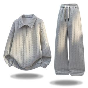 Conjunto Deportivo Informal para Hombre, Ropa Deportiva de Invierno para Actividades al Aire Libre, Dos Piezas, Tela Cómoda, Cuello en V, Cintura Elástica, Sudadera con Capucha Transpirable y Pantalones Deportivos - Product Image 2