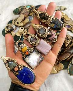 Rara Multi piedra preciosa arcilla polimérica cara diseñador hecho a mano doble piedra preciosa curación cristal colgante étnico joyería antigua colgante - Product Image 5