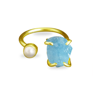 Atacado 925 Sterling Silver Designer Anel com Aquamarine Pearl e Diamond Família Birthstone Cura Crystal Gemstone