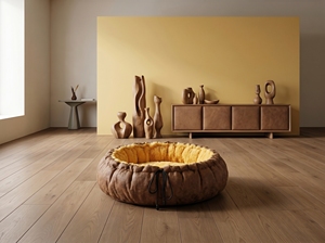 Amistar WalnutGold Classic Round <b>Cat</b> Bed XL – Eco Faux Fur, All Seasons, Durable & Washable, 102cm - Product Image 3