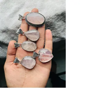 custom made gemstone rose quartz pendant in assorted sizes suitable for jewelry designers and fashion accessory stores