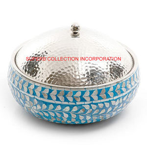Wooden Hotpot Food Warmer Casserole Handmade Mother of <b>Pearls</b> <b>Top</b> Selling and Products Round - Product Image 1