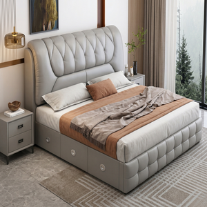 Base de Cama King Size Minimalista Italiana de Lujo, Tapizada en Cuero Nappa Mate, Plataforma Baja, Muebles para Recámara Principal - Product Image 4