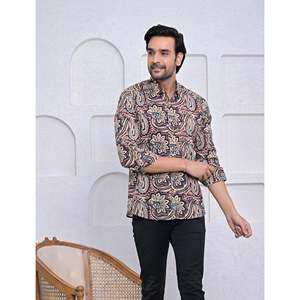 Chemise décontractée pour homme 100% coton imprimée à manches longues, motif floral paisley, tissu Oxford ou popeline, pour le travail, offre ODM - Product Image 1