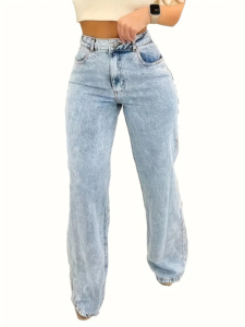Nouveau 2025 vente en gros Design 100% coton de haute qualité femmes taille moyenne jambe droite Denim pantalon Baggy bas pantalon - Product Image 2
