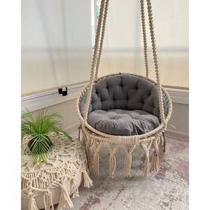 Fauteuil suspendu en macramé naturel, design traditionnel, mobilier d'extérieur en métal pour jardin, balcon et salon, relaxation - Product Image 3