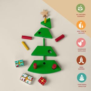 Rompecabezas apilador de árbol de Navidad de madera hecho a mano de 11 piezas, juguete Unisex para bebé, juego de equilibrio, regalo de vacaciones para niños y niños pequeños - Product Image 3