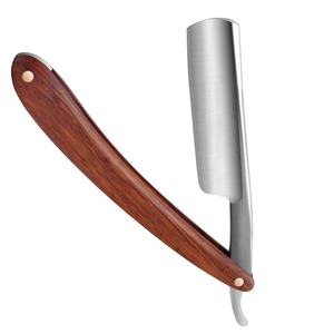 Maquinilla de afeitar de acero inoxidable de calidad profesional Simple, etiqueta personalizada, peluquero desechable, corte de garganta, mango de madera, Color plateado - Product Image 5