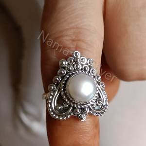 Handmade Freshwater Pearl <b>Statement</b> <b>Ring</b> for Women Handcrafted in Sterling <b>Silver</b> Elegant Pearl Jewelry - Product Image 6